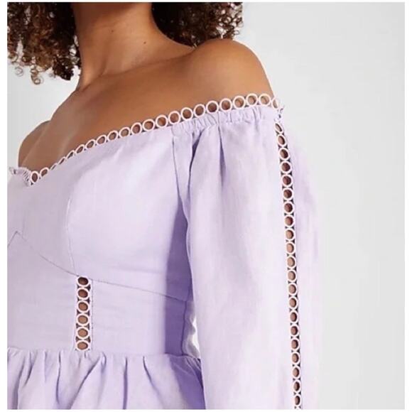 Express Off Shoulder Peplum Corset Cropped Blouse Ruffle Hem Purple Size XL - Picture 2 of 14